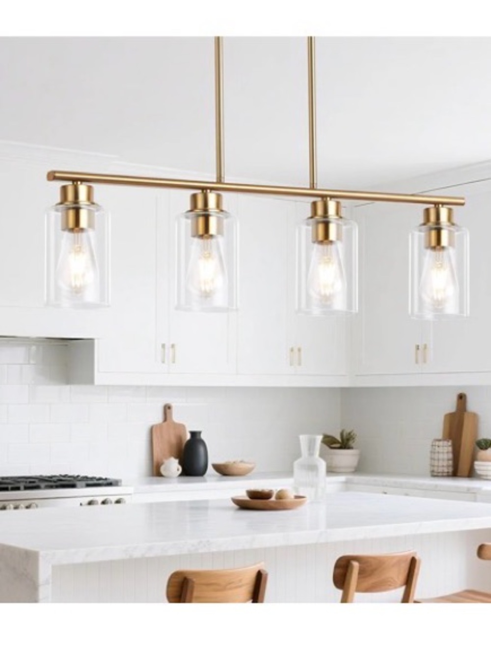 Amazon Gold 4-Light Linear Pendant with Clear Glass Shades